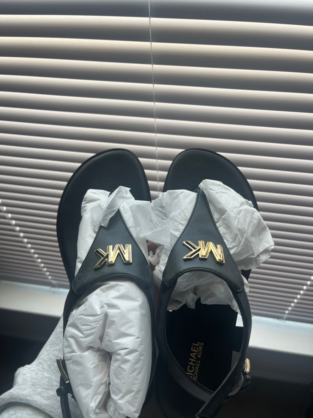 Michael Kors Black Sandal with Gold MK Emblem - Picture 3 of 5